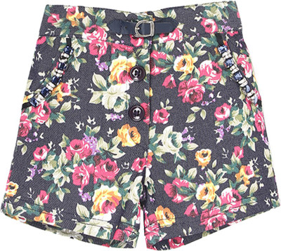 

K.CO.89 Short For Girls Casual Floral Print Polyester Cotton Blend(Blue, Pack of 1, Navy