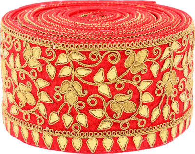 

Fabric and Lace LC1005 Gold and Red Color Machine Made floral Embroidery Lace Reel(Pack of 1)