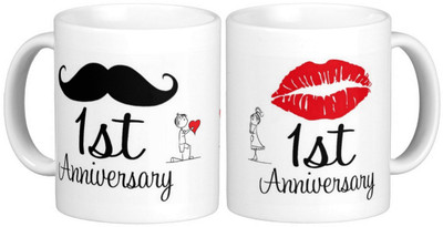 

Exoctic Silver 1st Marriage Anniversary Ceramic Mug(300 ml, Pack of 2), Multicolor