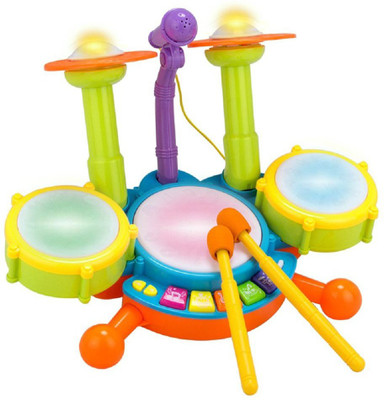 

IndusBay Colorful Musical Jazz Drum Set with Mic, Drumstick and Flashing Lights Fun Beat orcestra Set for Kids(Multicolor)