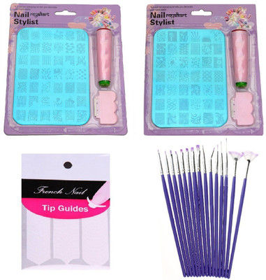 

Royalkart Nail Art Stamping double Kit With 15 Pcs Nail Art Brush & Nail Art Finger Tip Guide Sheet Gift For Girl Women Latest Edition ( XY 12-13 )(multi color)