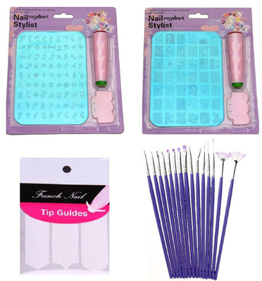 

Royalkart Nail Art Stamping double Kit With 15 Pcs Nail Art Brush & Nail Art Finger Tip Guide Sheet Gift For Girl Women Latest Edition ( XY 8-13 )(multi color)