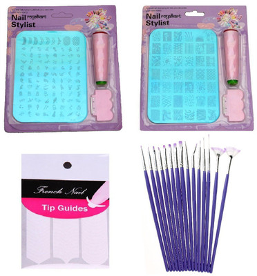 

Royalkart Nail Art Stamping double Kit With 15 Pcs Nail Art Brush & Nail Art Finger Tip Guide Sheet Gift For Girl Women Latest Edition ( XY 10-13 )(multi color)