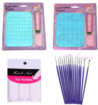 

Royalkart Nail Art Stamping double Kit With 15 Pcs Nail Art Brush & Nail Art Finger Tip Guide Sheet Gift For Girl Women Latest Edition ( XY 8-14 )(multi color)