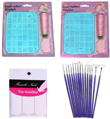 

Royalkart Nail Art Stamping double Kit With 15 Pcs Nail Art Brush & Nail Art Finger Tip Guide Sheet Gift For Girl Women Latest Edition ( XY 13-14 )(multi color)