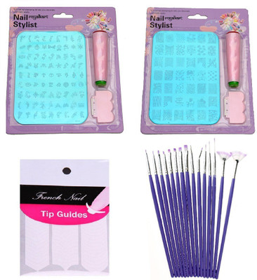 

Royalkart Nail Art Stamping double Kit With 15 Pcs Nail Art Brush & Nail Art Finger Tip Guide Sheet Gift For Girl Women Latest Edition ( XY 8-12 )(multi color)