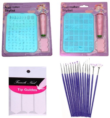 

Royalkart Nail Art Stamping double Kit With 15 Pcs Nail Art Brush & Nail Art Finger Tip Guide Sheet Gift For Girl Women Latest Edition ( XY 10-14 )(multi color)