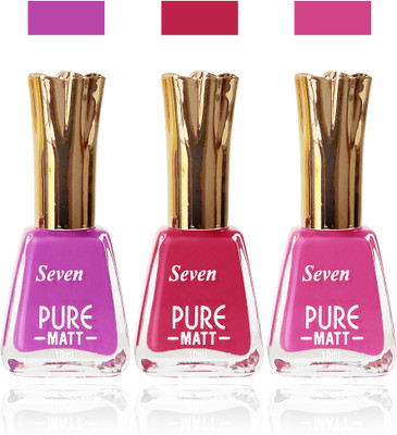 

Seven seas cosmetics makeup Exclusive flower matte Nail Polish combo Set of 3 color pink l purple orange pink(Pack of 3)