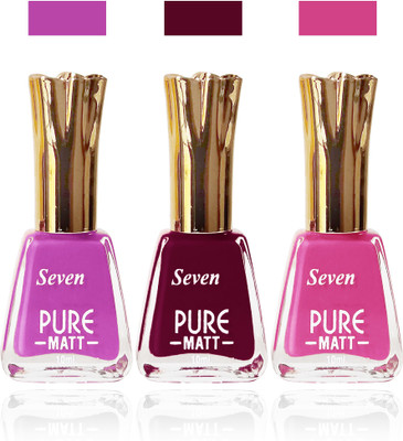 

Seven seas cosmetics makeup Exclusive flower matte Nail Polish combo Set of 3 color l falsa l purple pink(Pack of 3)