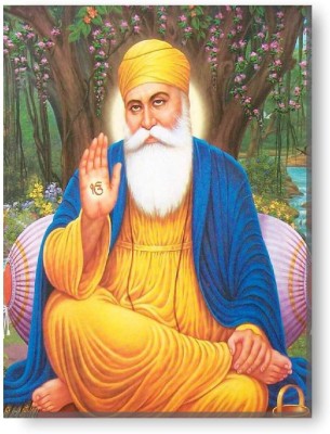 GIFTSMATE 32x24 inches Blissful Guru Nanak Dev Ji Sikhism Sikh Guru Canvas Wall Painting Hangings Gurpurab Diwali Canvas 24 inch x 32 inch Painting(With Frame)