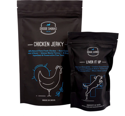 

Doggie Dabbas 1 Pack of Chicken Jerky & 1 Pack of Liver It up, Dogs Treat Combo (100 Gms_Pack of 2) Chicken Dog Treat(0.2 kg, Pack of 2)