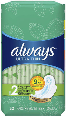 

Always Ultra Thin Long/Super With Wings, Unscented Pads 32 Count Sanitary Pad(Pack of 32)