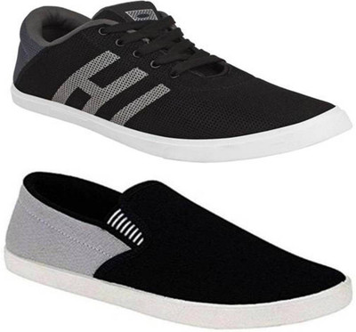 Clymb Combo Pack Of 2 Trendy Loafers & Sports Sneakers For Men(Black, Grey