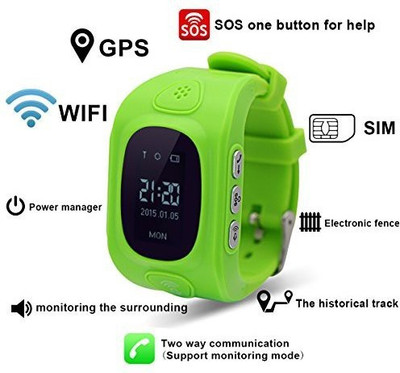

IBS Smart Phone Watch Children Kid Wristwatch with both side calling GSM GPRS GPS Locator Tracker Anti-Lost Child Guard for iOS Android Lost alarm Real time live tracking over mobile app green Smartwatch(Green Strap m)