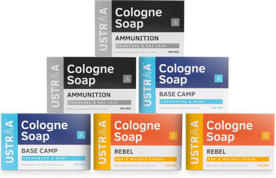

Ustraa Ammunition Cologne Soap - 2, Base Camp Cologne Soap - 2 & Rebel Cologne Soap - 2(750 g, Pack of 6)