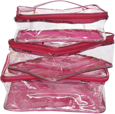 

Bagaholics Transparent Multipurpose Pouch Sets Travel Bag Makeup Kit Clutch Toilet Organiser Medicine Stationery Wallet Gift (Set Of 3)(Pink)