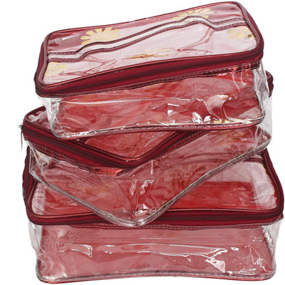 

Bagaholics Transparent Multipurpose Pouch Sets Travel Bag Makeup Kit Clutch Toilet Organiser Medicine Stationery Wallet Gift (Set Of 3)(Maroon)