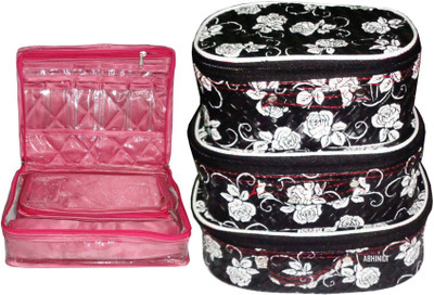 

FUNKROO combo of 2 cosmetic pouch set of 3 and necklace organizer jewellry storage vanity box jewellery and Cosmatic pouch Vanity Box(Multicolor)