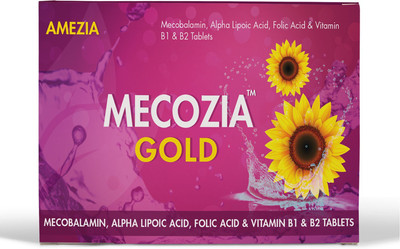

Amezia Mecozia Gold - Vitamin B12 1500 mcg + Vit D3 1000IU + Biotin 500mcg + L Methyl Folate 1 mg + Alpha Lipoic Acid 100mg(100 No)