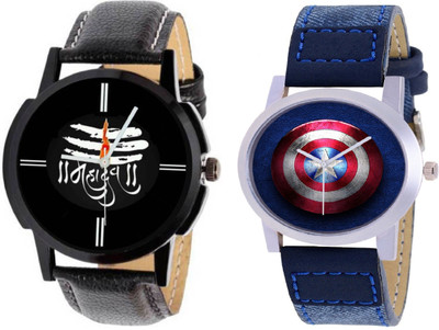 

iDIVAS Black & Blue Dial Casual Look Sett Of Two Leather Strap 71519 Watch - For Men