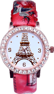

iDIVAS New Arrival Red Diamond Studded White Leather Belt Watch - For Women