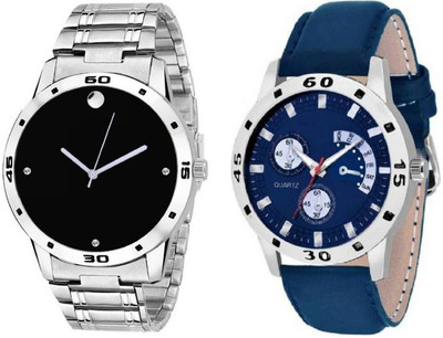 

iDIVAS Black & Blue Dial Casual Look Sett Of Two Leather And Metal Strap 71510 Hybrid Watch - For Men