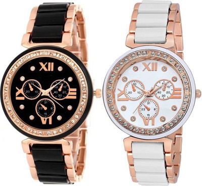 

DURVA RETAIL DRL_01 Rose Gold Plated Black And White Stylish Watch Watch - For Girls