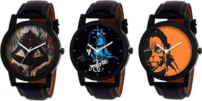 

Swadesi Stuff New Arrival Stylish Black Leather Strap Lord Hanuman & Lord Shiva Mahadev Mahakal Stylish Watch Combo Of 3 Watches For Men & Boys 918 Mahadev Series Watch - For Men