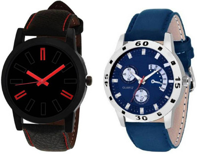 

iDIVAS Black & Blue Dial Casual Look Sett Of Two Leather Strap 71520 Watch - For Men