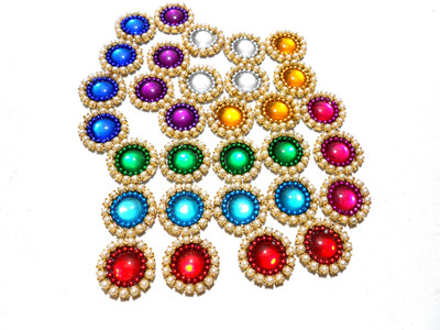 GOELX Pearl Patches Colorful Round Shape Handmade Appliques Embellishments for Decoration, Crafts Ideas, Jewelery Making, Easy to Use Pack of 50 - MULTI COLOR (15 mm)