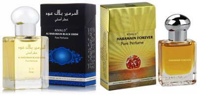 

Kivalo Ⓡ Haramain Pure Original Black Oudh & Forever Fragrance Roll on Perfume Oil Pack of 2 (Attar) - 2 x 15 ml Floral Attar(Musk)
