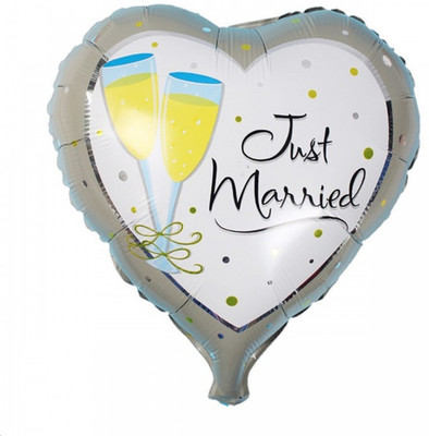 

Theme My Party Printed Just Married Foil Balloon - Heart Shaped Balloon(Multicolor, Pack of 1)