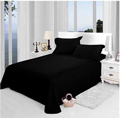Dazling Bazaar 250 TC Satin Double Striped Flat Bedsheet(Pack of 1, Black)