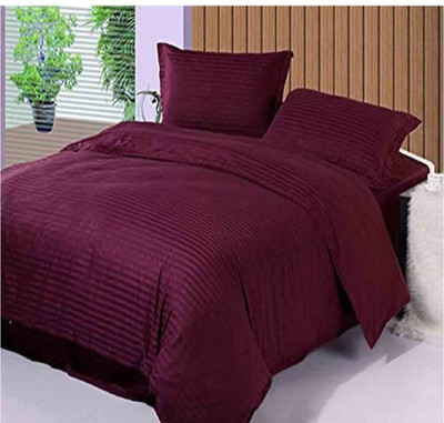 Dazling Bazaar 250 TC Satin Double Striped Flat Bedsheet(Pack of 1, Maroon)