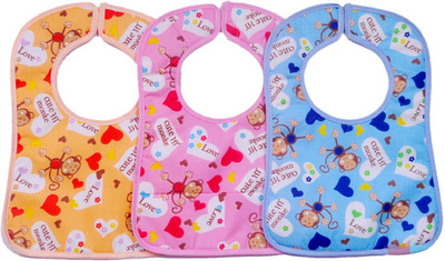 Pank-Smith Premium Waterproof Heart Print Valcro Bibs With Defferent Bright Color's Set Of 3(Multicolor)