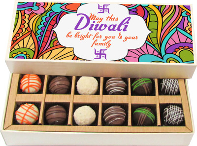 

Chocholik Diwali Sweets - May This Diwali Be Bright For You - Dark, Milk, White Chocolate Truffles - 12pc Truffles(180 g)