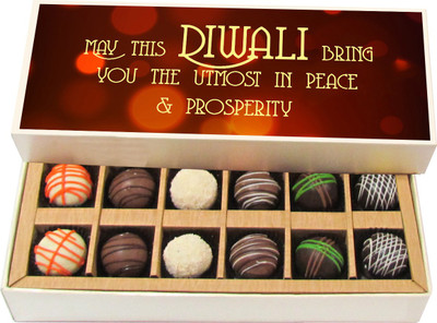 

Chocholik Diwali Sweets - May This Diwali Bring You The Utmost In Peace - Dark, Milk, White Chocolate Truffles - 12pc Truffles(180 g)