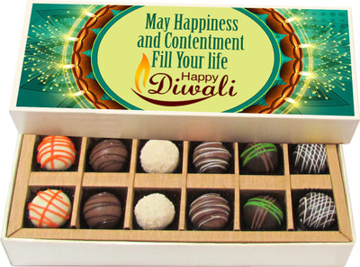

Chocholik Diwali Sweets - May Happiness And Contentment Fill Your Life - Dark, Milk, White Chocolate Truffles - 12pc Truffles(180 g)