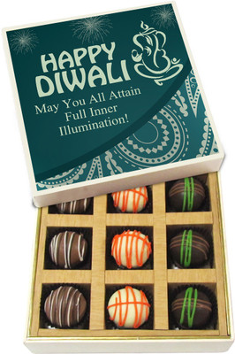 

Chocholik Diwali Sweets - Happy Diwali, May All Attain Full Inner Illumination - Dark, Milk, White Chocolate Truffles - 9pc Truffles(135 g)