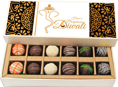 

Chocholik Diwali Sweets - Have A Prosperous Diwali - Dark, Milk, White Chocolate Truffles - 12pc Truffles(180 g)