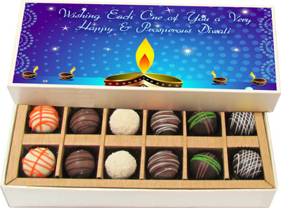 

Chocholik Diwali Sweets - Wishing Each One Of You A Very Happy Diwali - Dark, Milk, White Chocolate Truffles - 12pc Truffles(180 g)