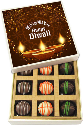 

Chocholik Diwali Sweets - Wish You All A Very Happy Diwali - Dark, Milk, White Chocolate Truffles - 9pc Truffles(135 g)