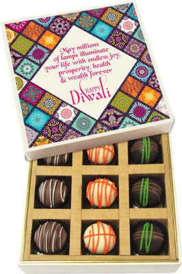 

Chocholik Diwali Sweets - May Millions Of Lamps Illuminate - Dark, Milk, White Chocolate Truffles - 9pc Truffles(135 g)