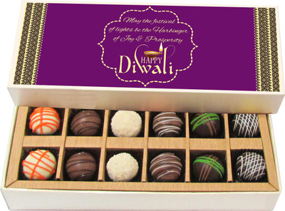 

Chocholik Diwali Sweets - May The Festival Of Lights Be The Harbinger Of Joy - Dark, Milk, White Chocolate Truffles - 12pc Truffles(180 g)