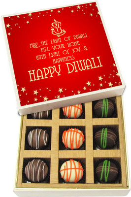 

Chocholik Diwali Sweets - May The Light Of Diwali Fill Your Home With Light Of Joy - Dark, Milk, White Chocolate Truffles - 9pc Truffles(135 g)