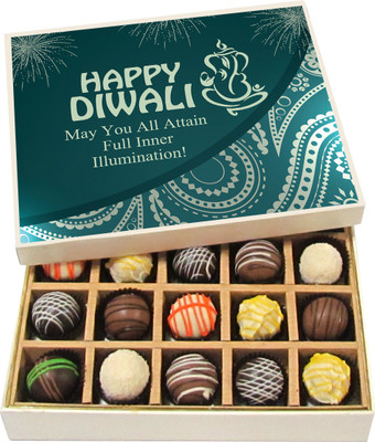 

Chocholik Diwali Sweets - Happy Diwali, May All Attain Full Inner Illumination - Dark, Milk, White Chocolate Truffles - 20pc Truffles(300 g)