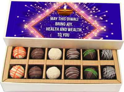 

Chocholik Diwali Sweets - May This Diwali Bring Joy, Health And Wealth To You - Dark, Milk, White Chocolate Truffles - 12pc Truffles(180 g)