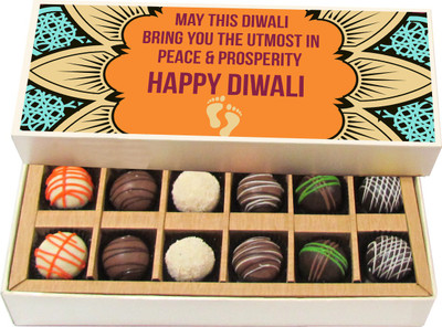 

Chocholik Diwali Sweets - May This Diwali Bring You The Utmost In Prosperity - Dark, Milk, White Chocolate Truffles - 12pc Truffles(180 g)
