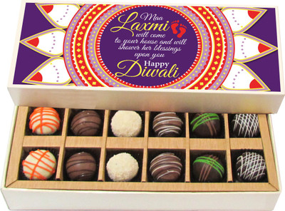 

Chocholik Diwali Sweets - May Lakshmi Will Come To Your House - Dark, Milk, White Chocolate Truffles - 12pc Truffles(180 g)