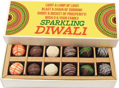 

Chocholik Diwali Sweets - Light A Lamp Of Love - Dark, Milk, White Chocolate Truffles - 12pc Truffles(180 g)